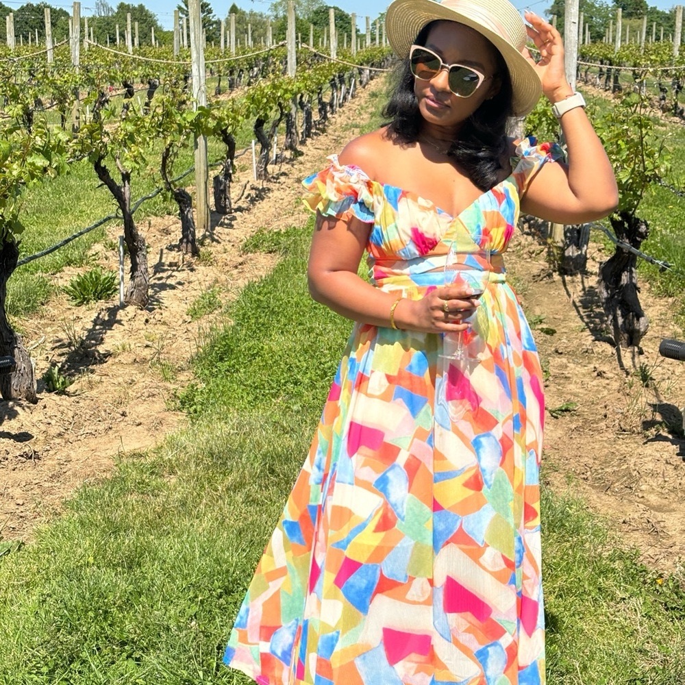 Sage Multicolor Off-Shoulder Maxi Dress